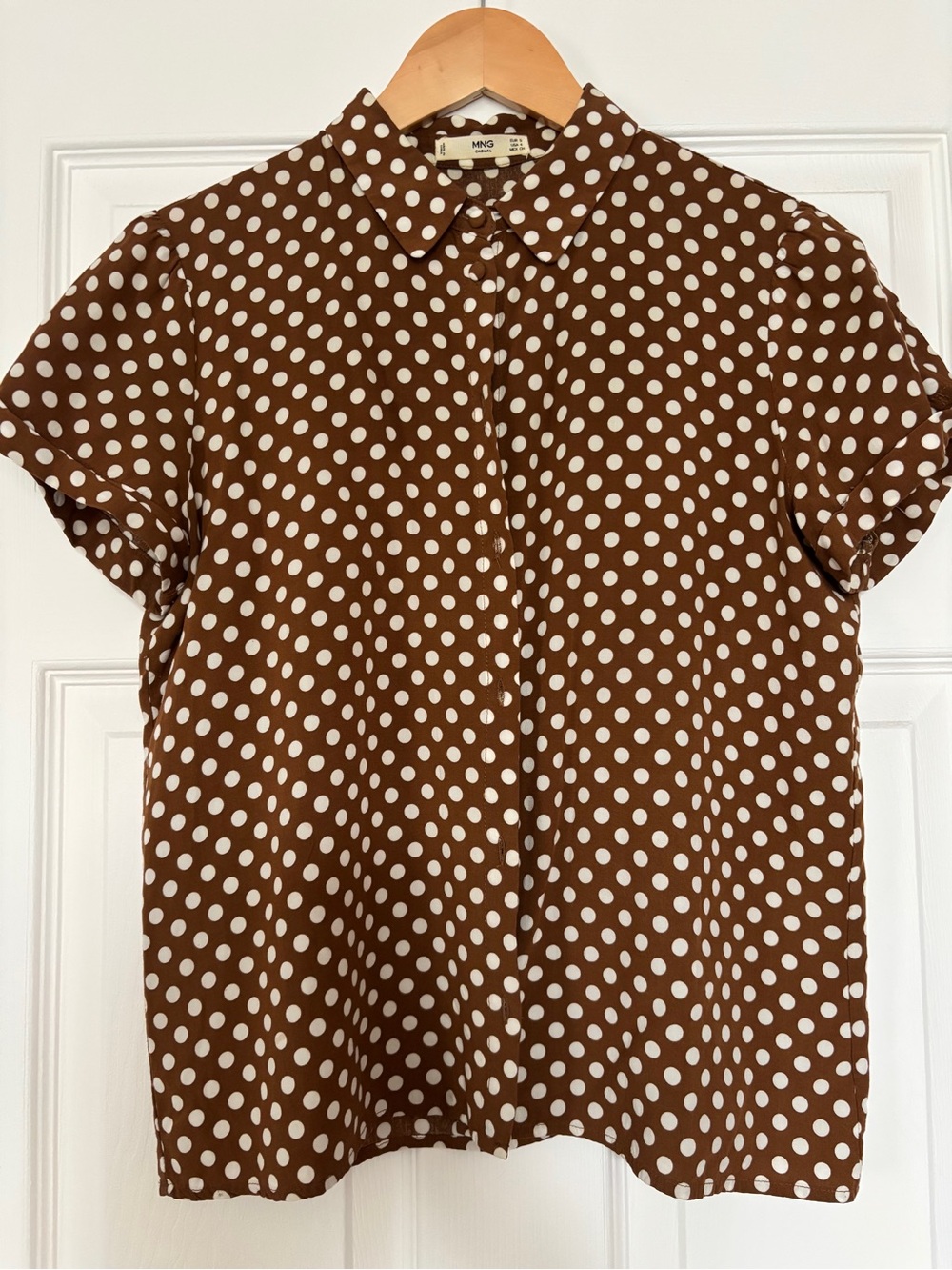 Mango Brown and White Polka Dot Button-Front Shirt
